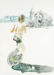 Raymond Chow, Untitled - Boy on Unicycle, watercolour on paper