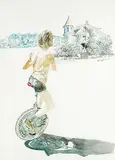 Raymond Chow, Untitled - Boy on Unicycle, watercolour on paper