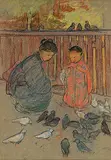 Feeding the Pigeons by Mary Alexandra Bell Eastlake, pastel on paper, sold Nov 2008