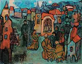 Joseph Kostka, Untitled - Gathering in the Village, oil on canvas