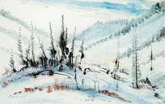 Murray William MacDonald, Spruces in Snow, watercolour on paper