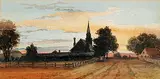 Thomas Mower Martin, Untitled - Village at Sunset, watercolour on paper