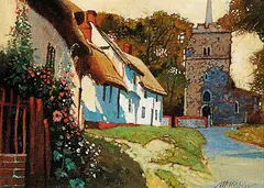 William McKibbin, An English Village, Essex, oil on canvas board