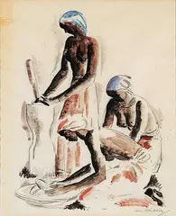Will Ogilvie, Untitled - Three Women Making Bread, 1938, watercolour on paper