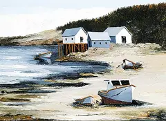 Don Scott, Dory at Anchor, oil on hard board