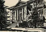 Public Library, Calgary by Margaret Shelton, 1941, lino block on paper, sold Nov 2008