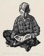 James Agrell Smith, Boy with a Book #45/50, lino block on paper
