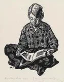 James Agrell Smith, Boy with a Book #45/50, lino block on paper