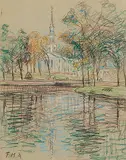 Frank Armington, Untitled - Merwin Congregational Church and Pond
