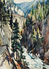 Frank Leonard Brooks, Untitled - Rocky Mountain Canyon, watercolour on paper