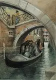 Frederick Simpson Coburn, The Gondola is the Centre of Everything; It is Venice and a Living Creature Besides, 1912, watercolour and mixed media on paper