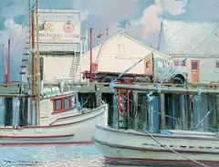 Tom Dickson, Old Wharf - Port Alberni, oil on hard board