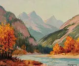On High River by Roland Gissing, oil on paper board, sold Apr 2008