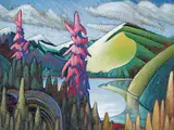 James Edward Hergel, Pink Pines, Fraser River Valley, 1992, oil on wood board