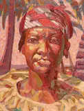 Banana Carrier, St. Lucia, W.I. by Illingworth Kerr, 1983, oil on canvas board, sold Apr 2008
