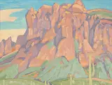 West Wall, Superstition Mountains by Illingworth Kerr, 1982, oil on canvas board, sold Apr 2008