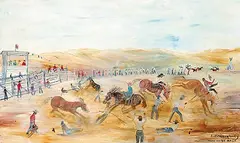 Irene E. McCaugherty, Wild Horse Race, oil on hard board