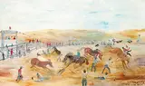 Irene E. McCaugherty, Wild Horse Race, oil on hard board
