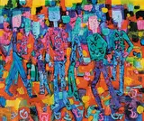 Janet Mitchell, Untitled - Colourful People, 1968, acrylic on hard board