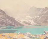 Lake McArthur, Canadian Rockies by Walter J. Phillips, 1931, colour wood block on paper, sold Apr 2008