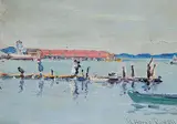 George Horne Russell, Untitled - The Boardwalk, oil on canvas board
