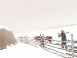 He's Going to Water the Cows by Allen Sapp, acrylic on canvas, sold Apr 2008