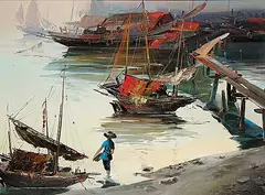 Untitled - The Chinese Harbour by Tinyan Chan, oil on canvas, sold Apr 2008