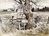 Tinyan Chan, Untitled - Mailboxes and Farm, watercolour on paper