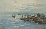 Angelo Cannone, Untitled - Unloading the Boats, oil on canvas board