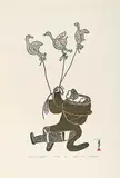 Pitseolak Ashoona, Woman with Goslings #2/50, 1974, colour stonecut on paper