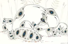 Edward Cobiness, Untitled - Raccoon Family, 1990, watercolour on paper
