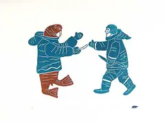 Tivi Paningajak, Untitled - Man Meeting a Walrus #35/35, 1974, colour relief print on paper