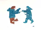 Tivi Paningajak, Untitled - Man Meeting a Walrus #35/35, 1974, colour relief print on paper