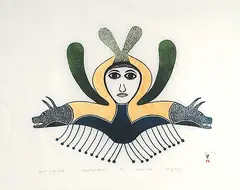 Ningeeuga Oshuitoq, Spirit of the Wolf #25/50, 1979, colour stonecut on paper