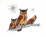 Norman Knott, Owl Family #37/100, colour silkscreen on paper