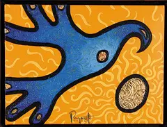 Aaron Paquette, Creation, 2003, acrylic and gold leaf on canvas
