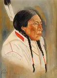 Percy Plain Woman, Untitled - Indian with Eagle Feather, oil on canvas board