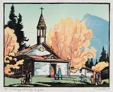 St. Mary's Banff #91/200 by Margaret Shelton, 1952, lino block in five colours on paper, sold Dec 2007