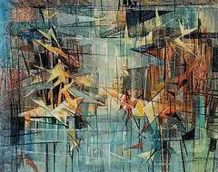 Peter Haworth, Light on the Leaves, oil on wood board