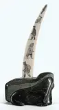 Davidee Itulu, Untitled - Three Seals with Tusk and Scrimshaw, 1976, green stone with bone