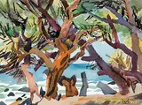 Rugged Trees, Maui Beach by Illingworth Kerr, 1983, watercolour on paper, sold Nov 2007