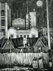 Roy Kiyooka, City Montage - Calgary Downtown, 1950, ink on paper