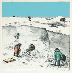 William Kurelek, Snow Fun #67/100, colour lithograph on paper