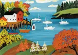 Maud Lewis, Untitled - Nova Scotia Harbour in Autumn, enamel on paper board