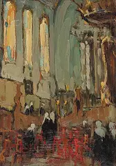Henrietta Mabel May, Untitled - Inside a Quebec Church, oil on wood panel