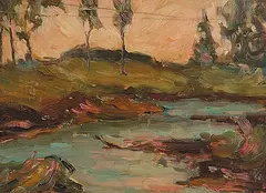 Henrietta Mabel May, Untitled - Quebec Stream, oil on wood panel