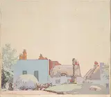 A Gloucester Village #30/100 by Walter J. Phillips, 1926, colour wood block on paper, sold Nov 2007