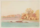 Fall, Assiniboine River by Walter J. Phillips, 1931, colour wood block on paper, sold Nov 2007