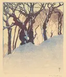 Snow Bank by Walter J. Phillips, 1923, colour wood block on paper, sold Nov 2007