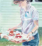 Mary Frances West Pratt, Barby with Two Strawberry Shortcakes, 1984, watercolour on paper